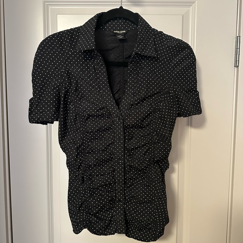 Medium Guess Jeans Black and White Polkadot Button Up Blouse